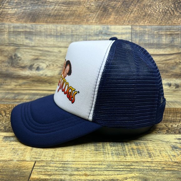 The Three Stooges Mens Trucker Hat Navy Snapback Moe Larry Curly Vintage TV Cap - Picture 3 of 7